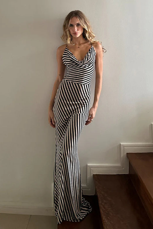 Strappy Open Back Striped Maxi Dress