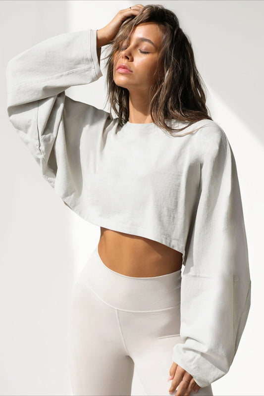 Boxy Crop Crew Neck Sweatshirt