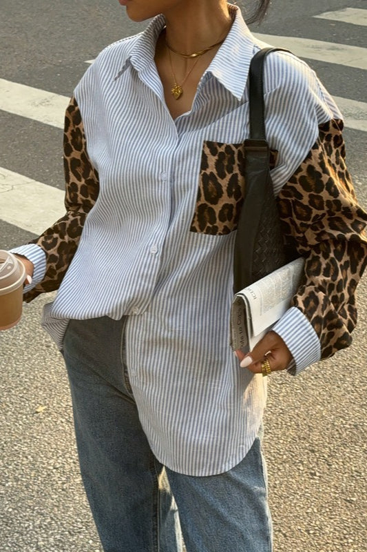 Street Style Leopard Stripe Casual Blouse