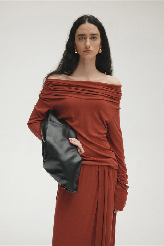 Tencel Off-Shoulder Fitted Knit Sweater