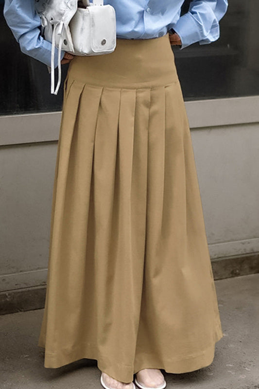 Vintage Solid Color Pleated Midi Skirt