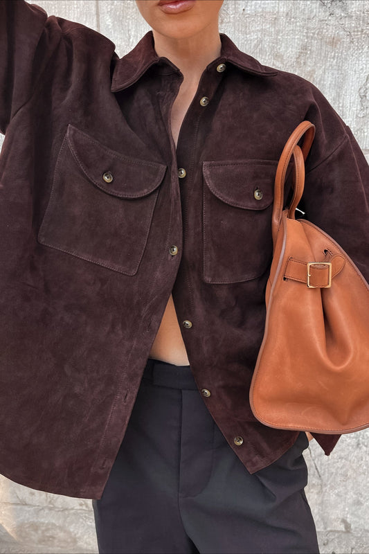 Brown Suede Loose Blazer Coat