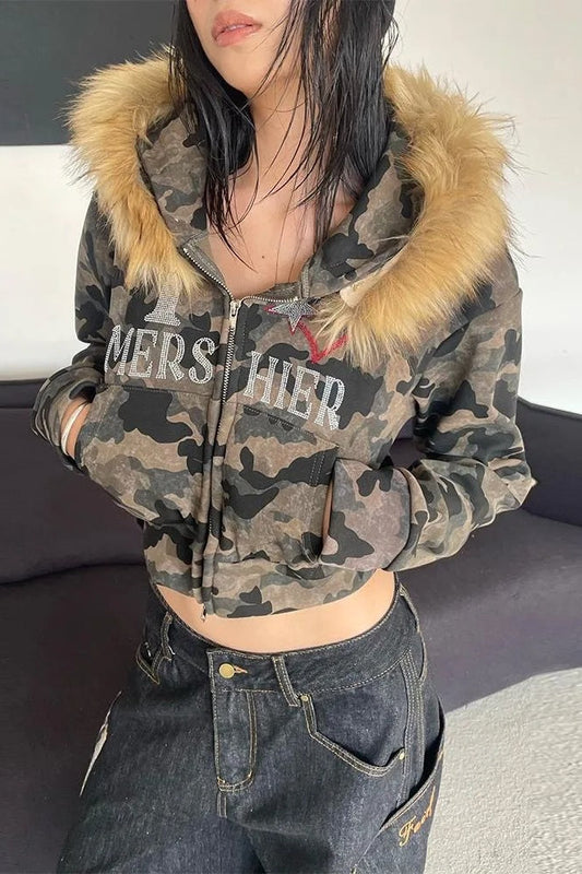 Camo Embroidered Zip Hoodie
