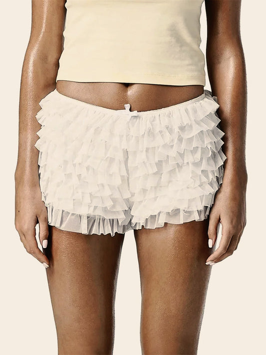 Tiered Ruffle Bow Patchwork Short