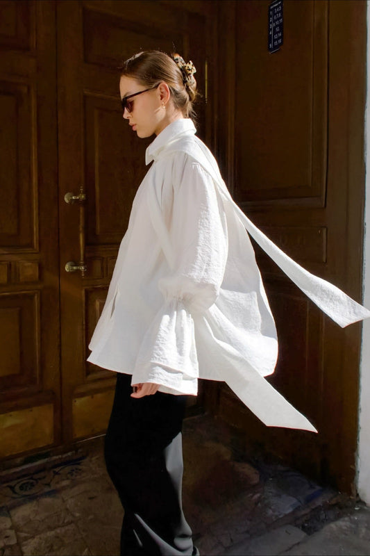 Crepe Tie Front Loose Fit Bloshope