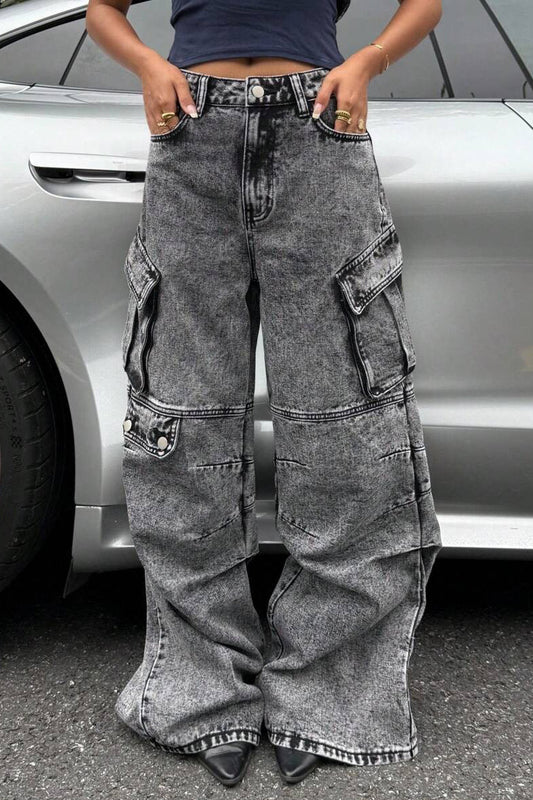 High Waist Slim Fit Cargo Jean