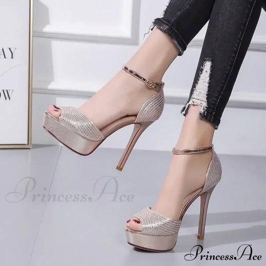 Black/Brown Waterproof Sexy Peep Toe Narrow Band Cross Hollow OutBuckle Strap Thick High Heels Wedding High Heel