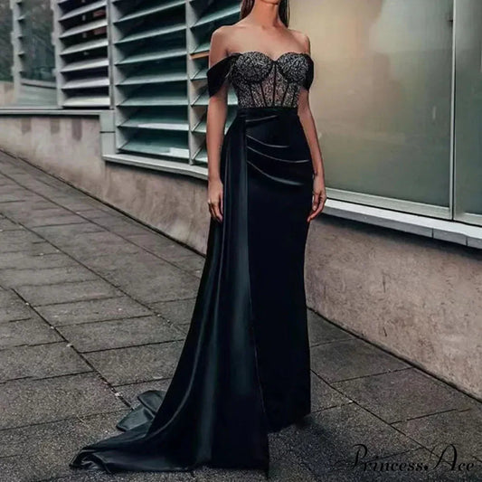 Black Lace Off Shoulder Party Dress