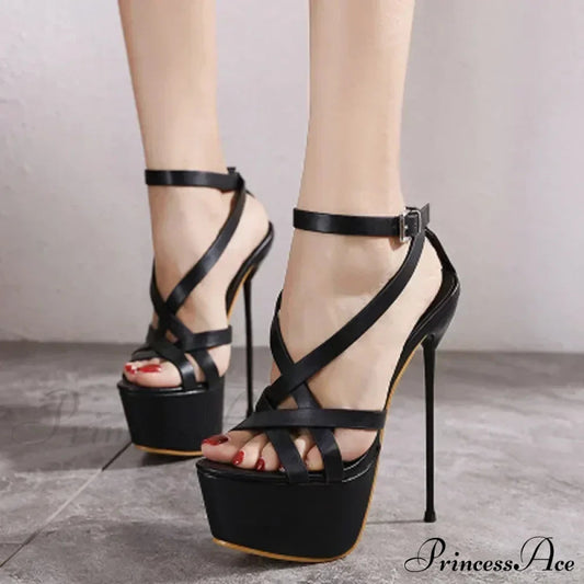 Black Sexy Open Toes Gladiator Super High Heel Pumps Ladies Broadband Back Zipper Party Wedding High Heel