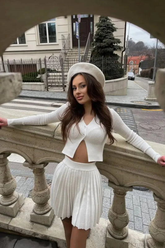 Bodycon Cropped Knit Pleated Two Piece Set