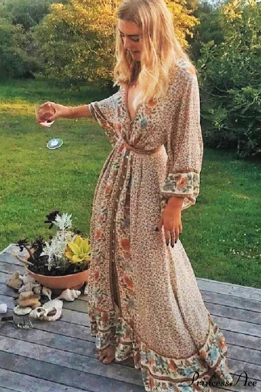 Boho Floral Print Maxi Dress