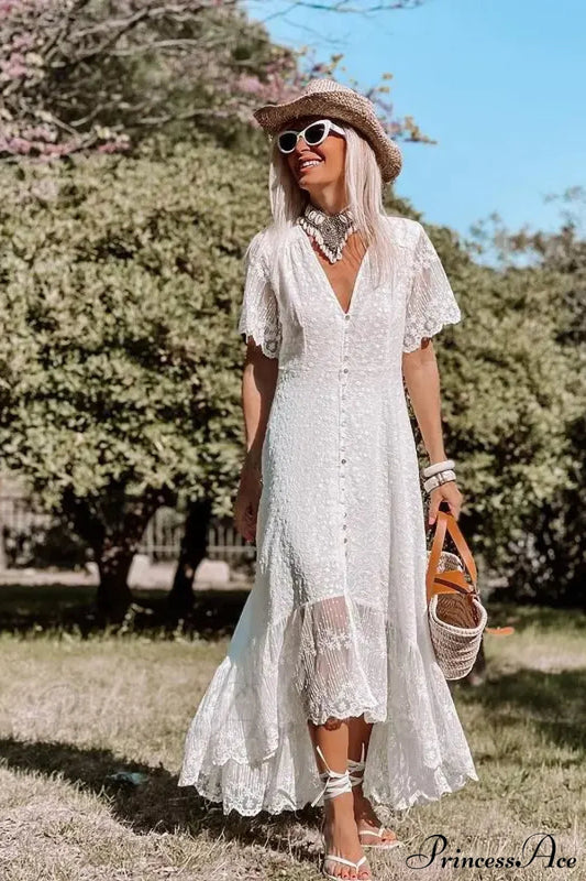 Boho Loose Summer Dress Vintage Deep V Floral Print