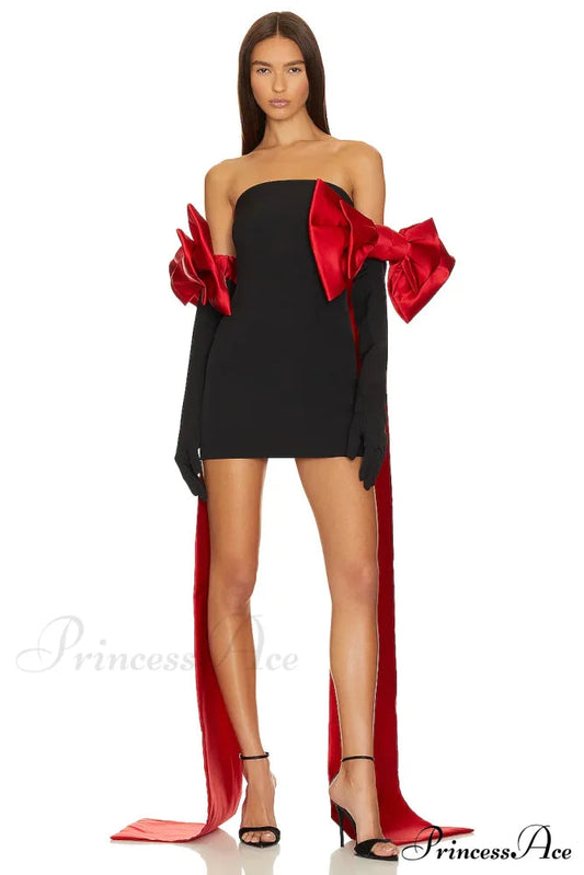 Bow Detail Short Strapless Party Dress