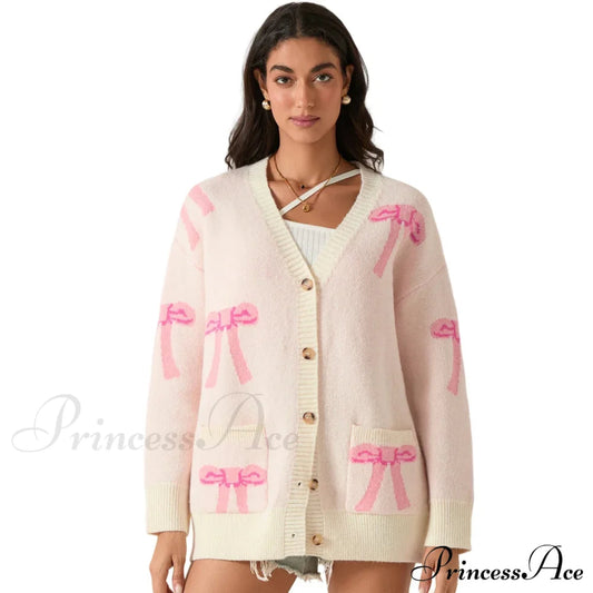 Bow Print Button Cardigan