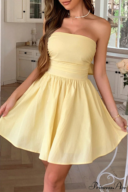Bow Tie Elegant Ladylike Strapless Party Dress