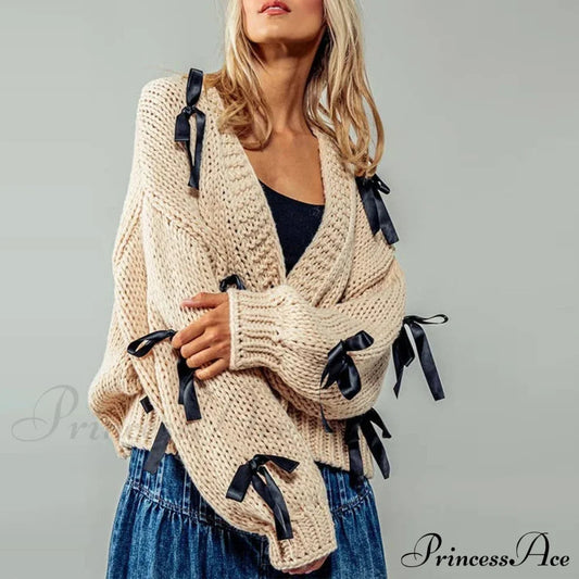 Bow Trim Button Down Cardigan