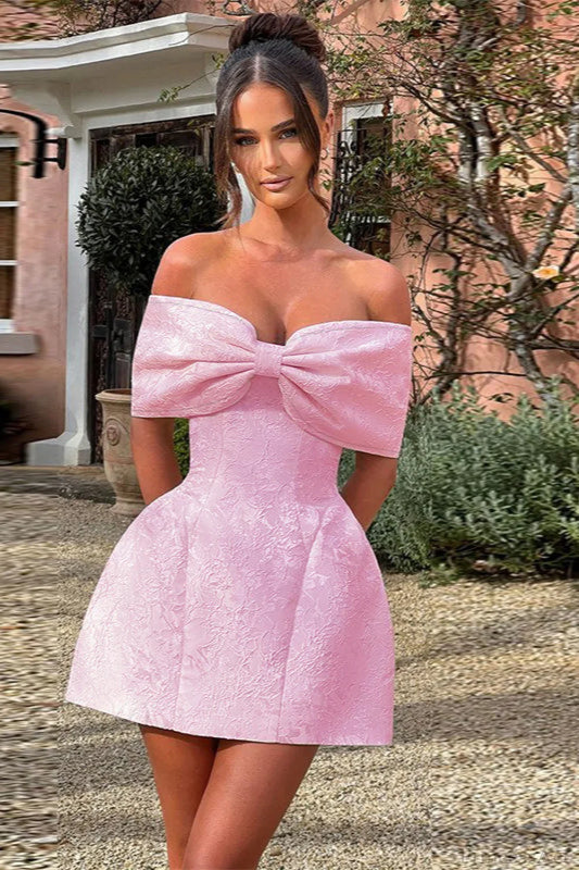 Bowknot Off-Shoulder Backless Mini Party Dress