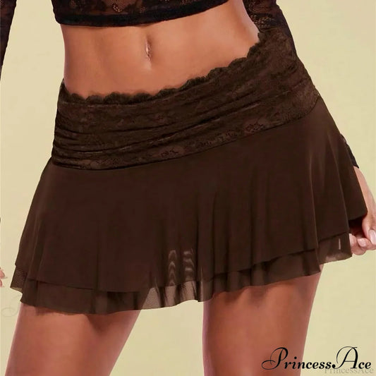 Brown Pleated Ballet Ruffle Skirt