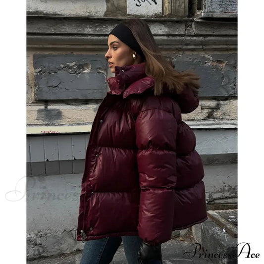 Burgundy Red Stand Collar Parka