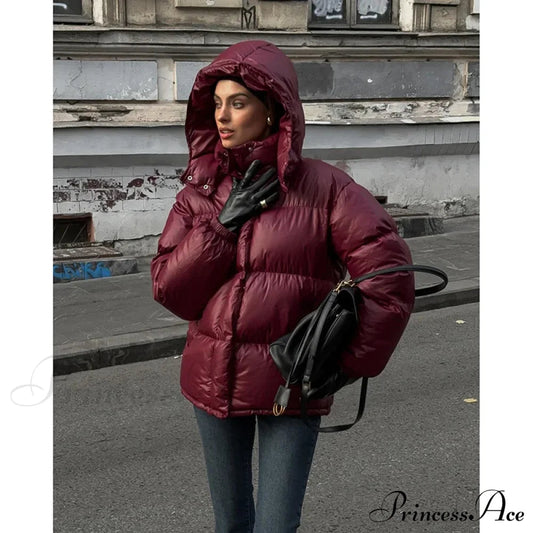 Burgundy Red Stand Collar Parka