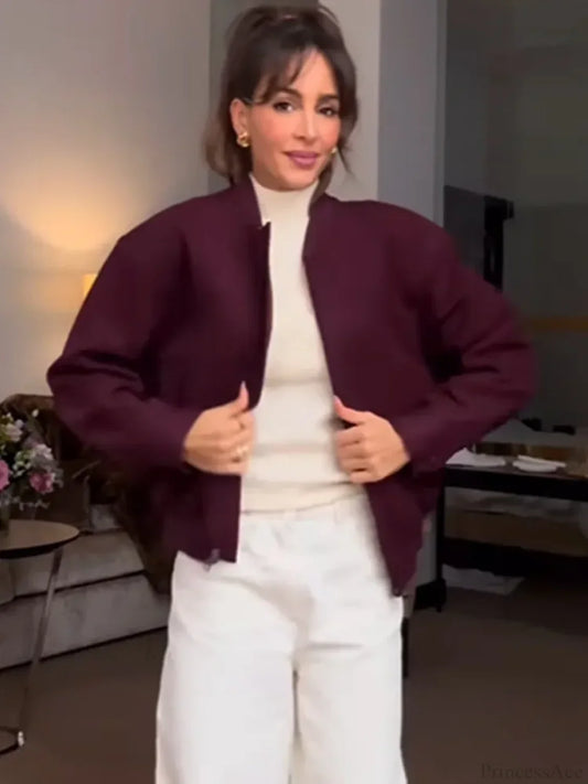 Burgundy Zipper Short Coat Fuchsia / S