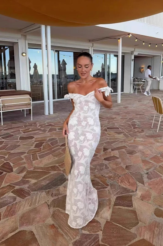 Elegant White Fishtail Maxi Dress