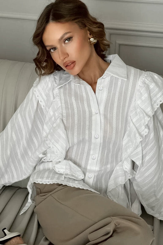 Elegant Jacquard Bell Sleeve Loose Bloshope