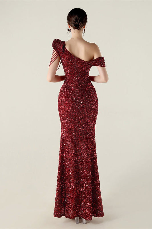 Draped One Shoulder Ruffle Formal Dress