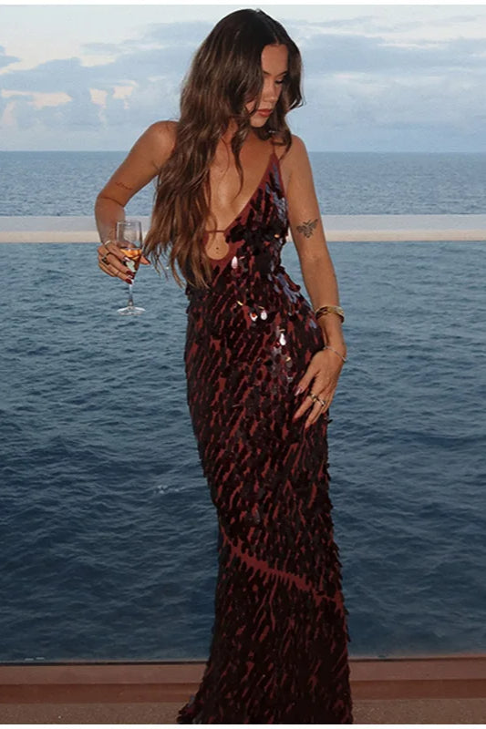 Sequin Hollow Out Boho Dress