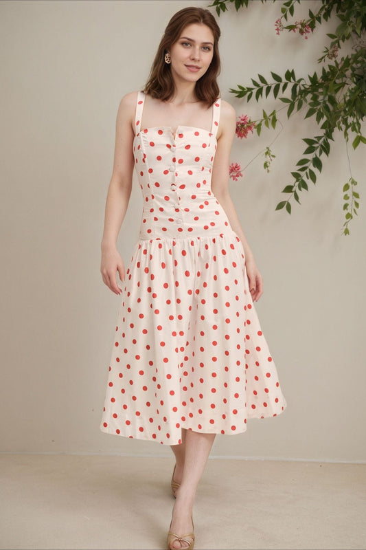 Trendy Polka Dot Cami Bodycon Maxi Dress