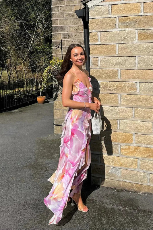 Chiffon Floral Tassel Patchwork Maxi Dress