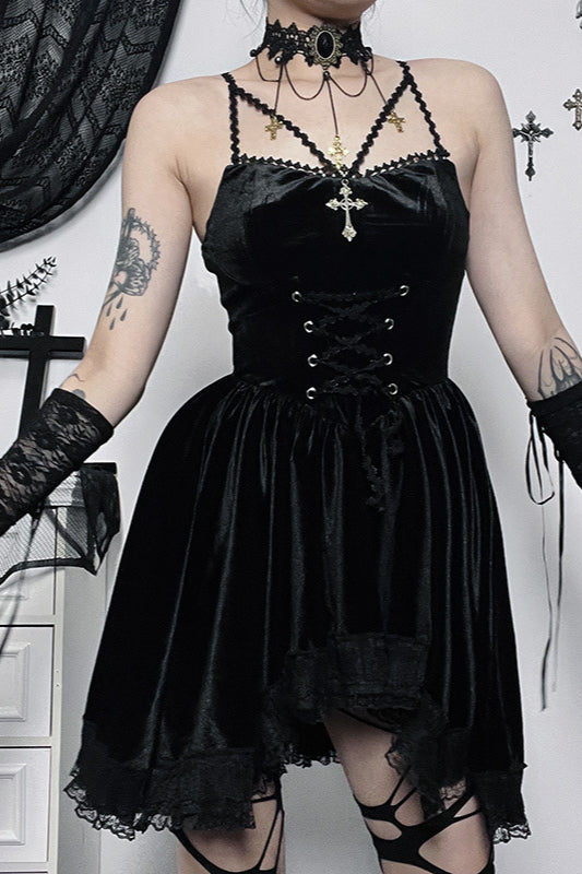 Velvet Tie-Waist Gothic Dress