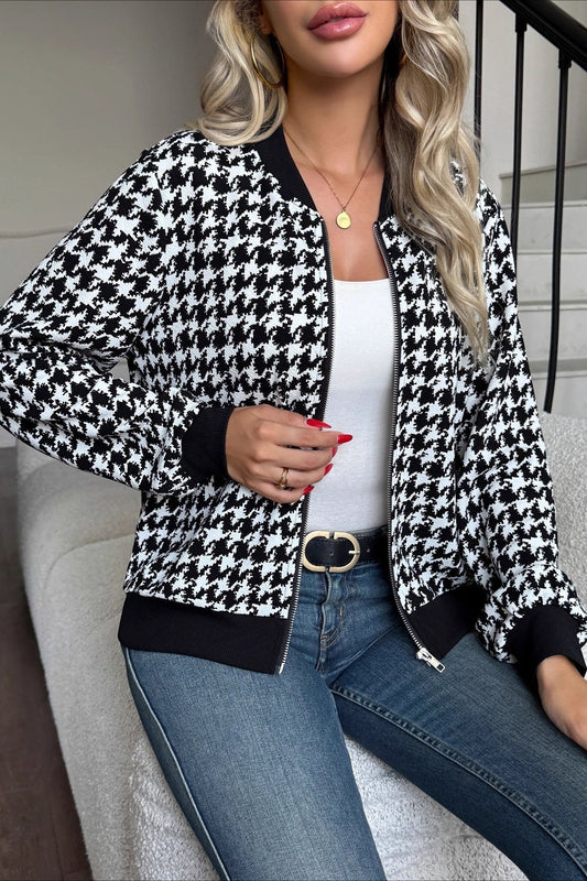 Long Sleeve Houndstooth Fitted Jacket