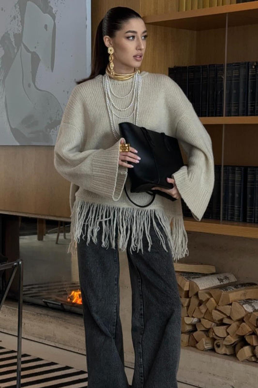 Fringe Loose Knit Pullover Bloshope