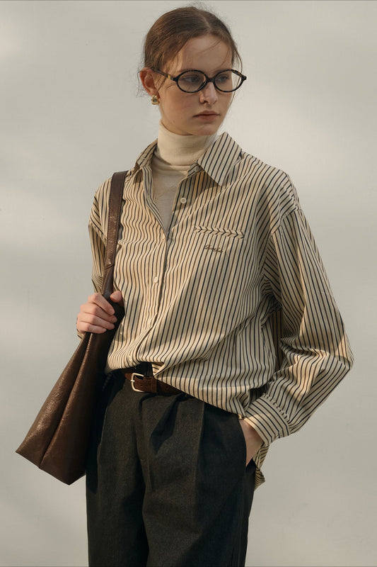 Vintage Color Block Stripe Collar Cotton Bloshope