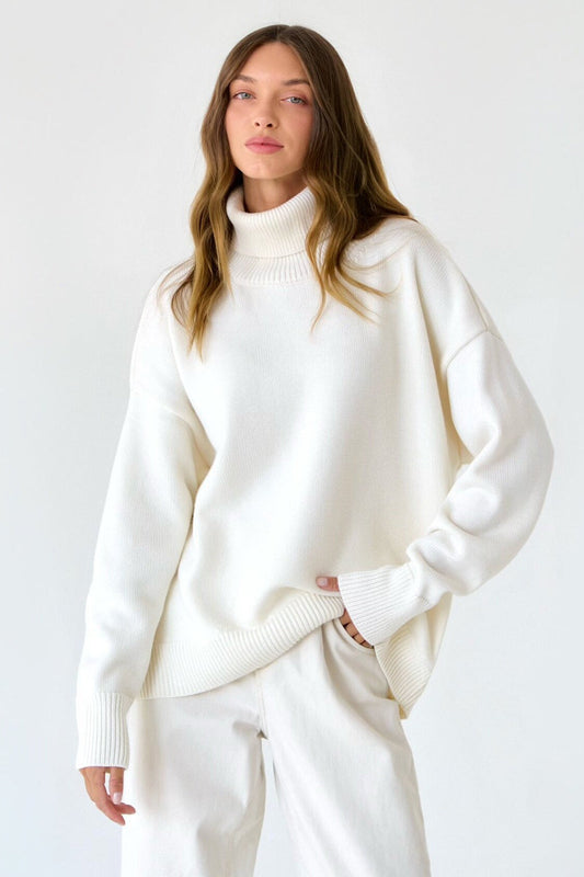 Basic Solid Knit Turtleneck Sweater