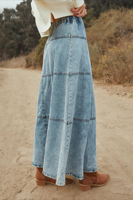 Layered Denim A-Line Skirt