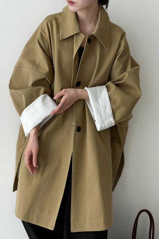 Korean Oversized Split-Hem Single-Breasted Mid-Length Overcoat
