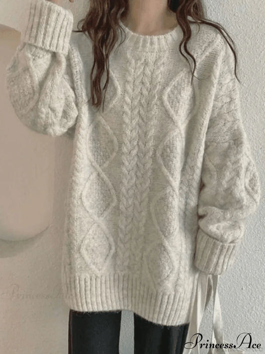 Cable Knit Graceful Cropped Sweater Beige / One Size Sweaters-L