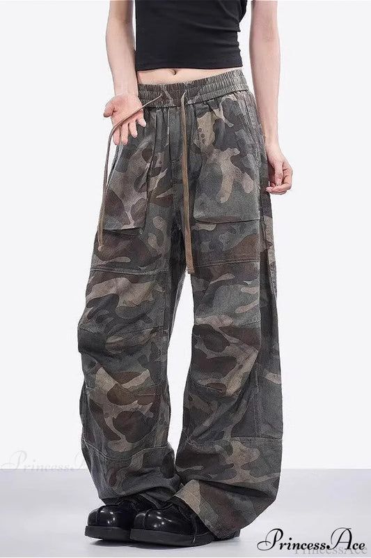 Camo High Waist Wide Leg Cargo Pants