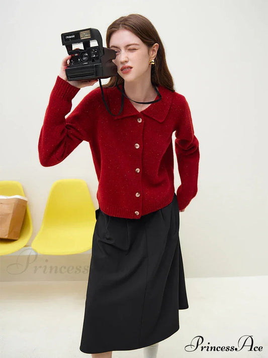 Casual Full Sleeve Loose Layup Knitwear Red Christmas Sweater