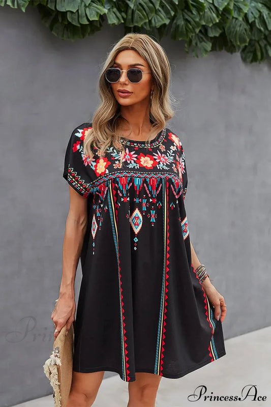 Casual O-neck Cotton Boho Dress