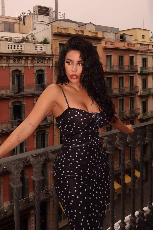 Chic Polka Dot Cami Bodycon Maxi Dress
