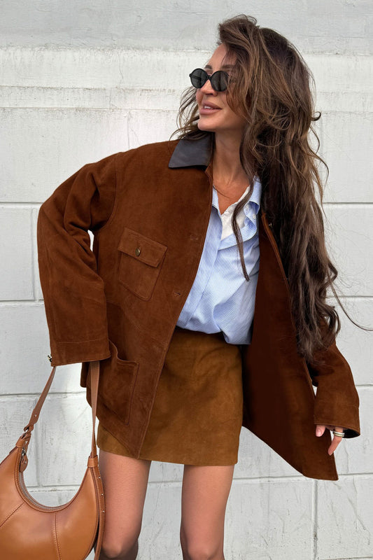 Retro Brown Suede Leather Casual Jacket
