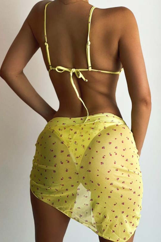 Floral Lace Up Three Piece Swim Set