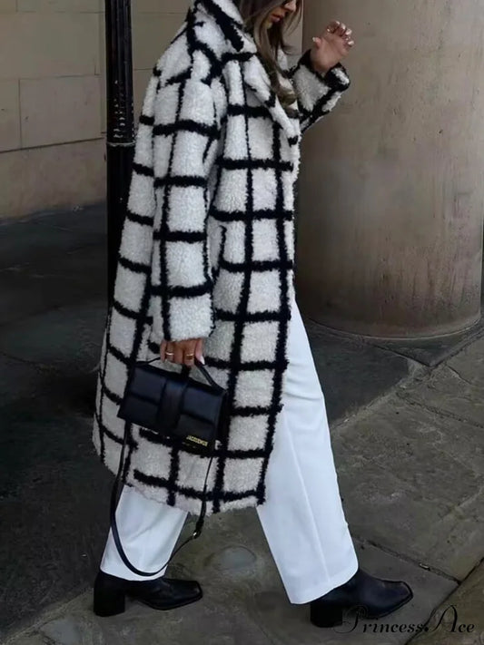 Checkered Button Graceful Sherpa Jacket Fleece Jackets