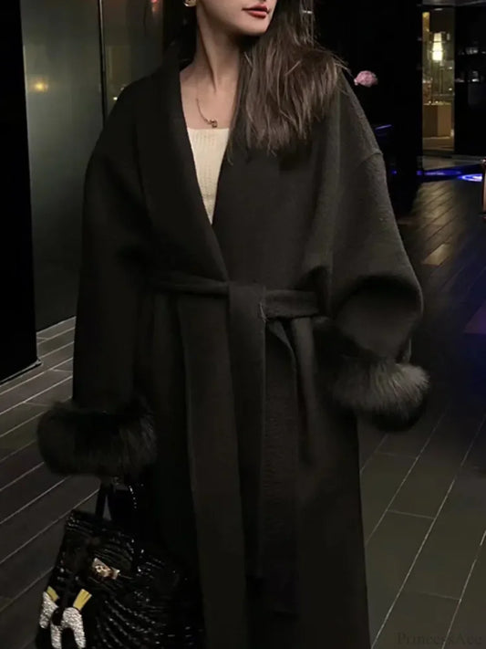 Chic Brown Woolen Tops Overcoat