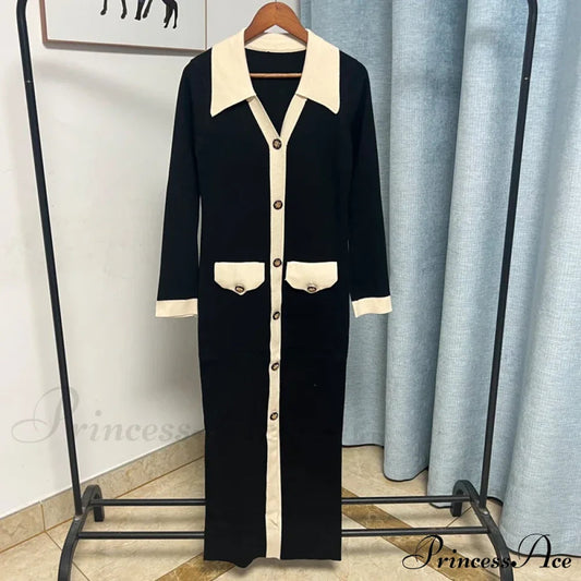 Chic Knitted Turn-down Collar Red Black Christmas Party Dress