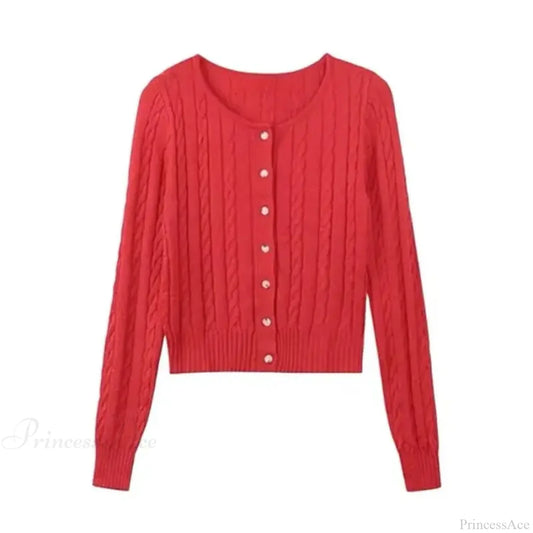 Chic Versatile Slim Fit Red Fashionable Twist Wool Warm Knit Christmas Sweater / S Sweaters-L