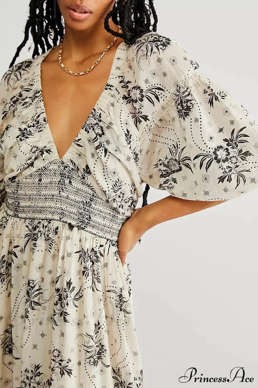 Chiffon Long Sleeve Holiday Floral Boho Dress